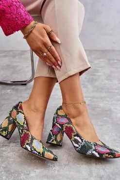 Skórzane Czółenka W Wężowy Wzór Lewski Shoes 3277 Wielobarwne