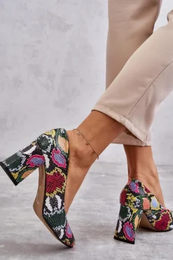 Skórzane Czółenka W Wężowy Wzór Lewski Shoes 3277 Wielobarwne