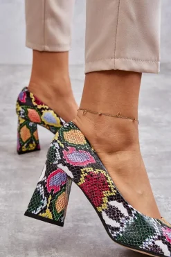 Skórzane Czółenka W Wężowy Wzór Lewski Shoes 3277 Wielobarwne