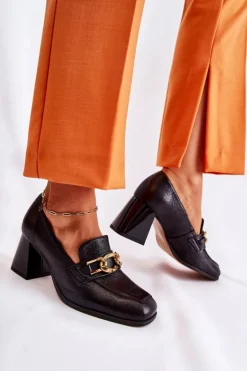 Skórzane Czółenka Z Łańcuchem Laura Messi 2515 Czarne