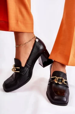 Skórzane Czółenka Z Łańcuchem Laura Messi 2515 Czarne