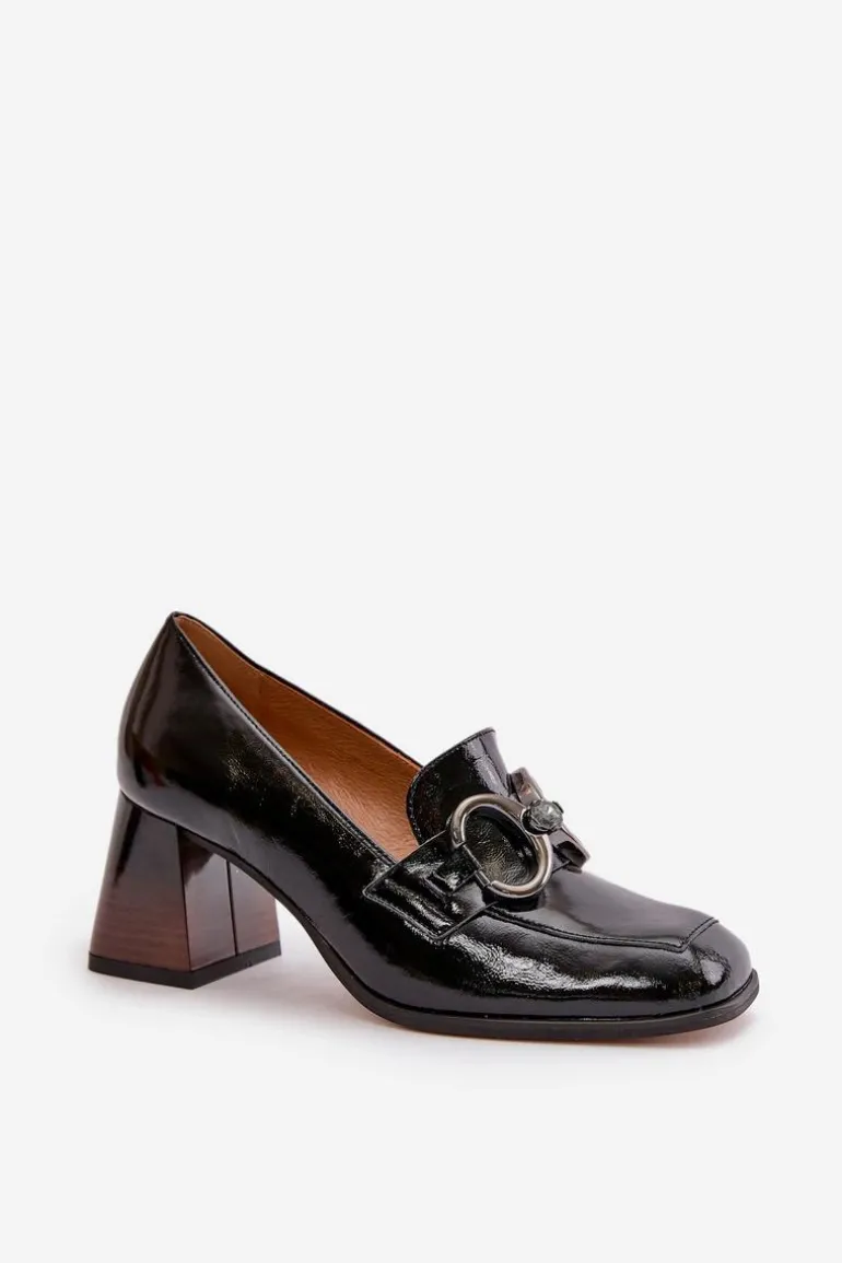 Skórzane Czółenka Z Ozdobą Czarne Laura Messi 2845