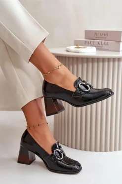 Skórzane Czółenka Z Ozdobą Czarne Laura Messi 2845