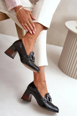 Skórzane Czółenka Z Ozdobą Czarne Laura Messi 2845