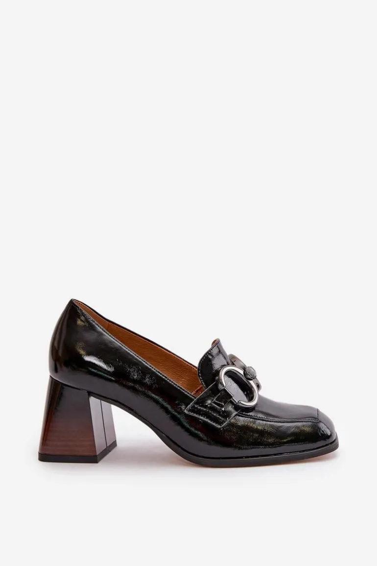 Skórzane Czółenka Z Ozdobą Czarne Laura Messi 2845