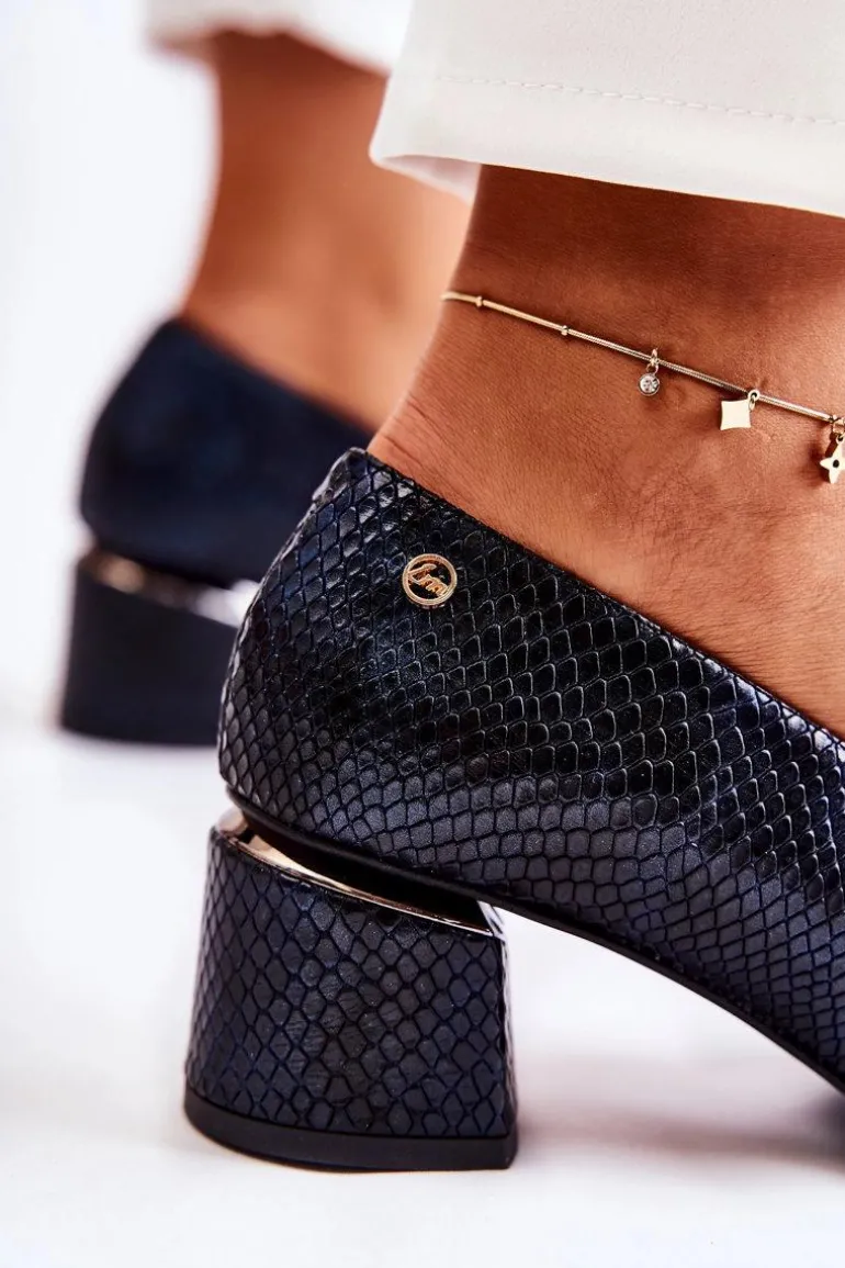 Skórzane Czółenka Z Ozdobą Laura Messi 2487 Czarne