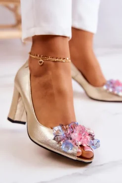 Skórzane Czółenka Z Ozdobą Złote Dayane