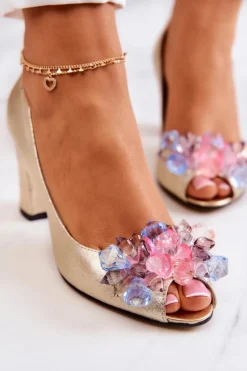 Skórzane Czółenka Z Ozdobą Złote Dayane