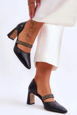 Skórzane Czółenka Z Paskiem Maciejka 05950-01 Czarne