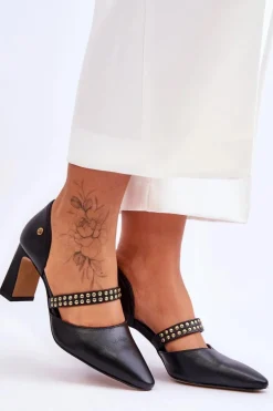 Skórzane Czółenka Z Paskiem Maciejka 05950-01 Czarne