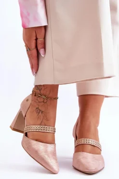 Skórzane Czółenka Z Paskiem Maciejka 05950-33 Różowe