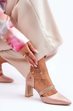 Skórzane Czółenka Z Paskiem Maciejka 05950-33 Różowe