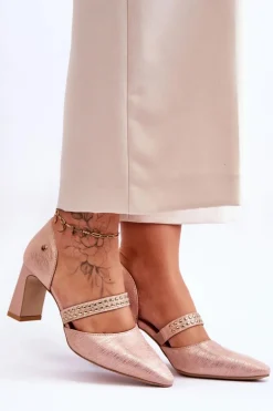 Skórzane Czółenka Z Paskiem Maciejka 05950-33 Różowe