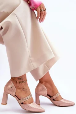 Skórzane Czółenka Z Paskiem Maciejka 05950-33 Różowe