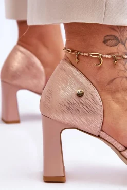 Skórzane Czółenka Z Paskiem Maciejka 05950-33 Różowe