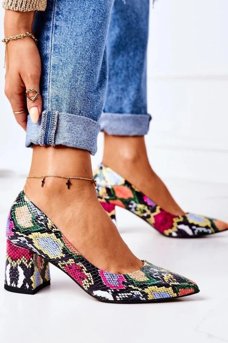 Skórzane Czółenka Z Wężowym Wzorem Lewski Shoes 2801 Kolorowe