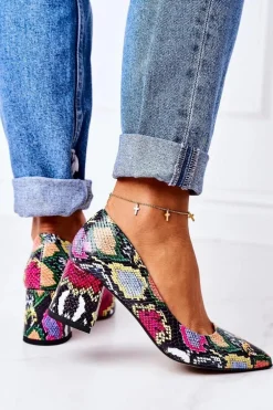 Skórzane Czółenka Z Wężowym Wzorem Lewski Shoes 2801 Kolorowe