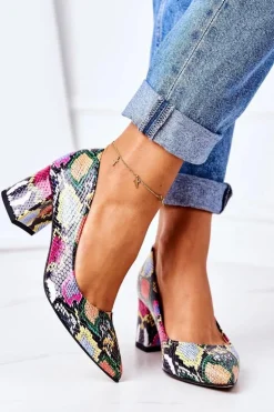 Skórzane Czółenka Z Wężowym Wzorem Lewski Shoes 2801 Kolorowe