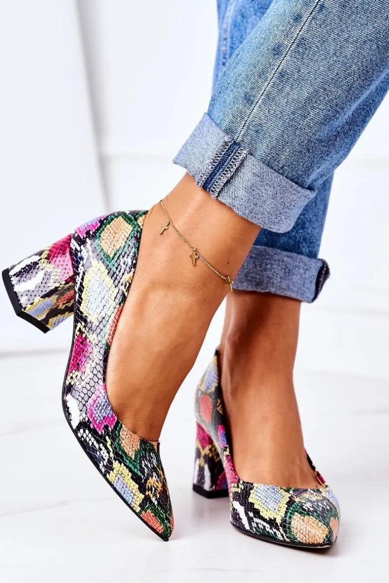 Skórzane Czółenka Z Wężowym Wzorem Lewski Shoes 2801 Kolorowe