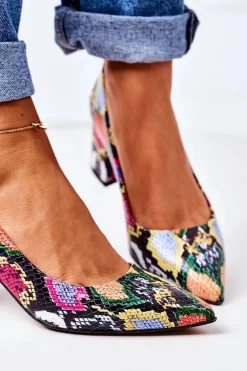 Skórzane Czółenka Z Wężowym Wzorem Lewski Shoes 2801 Kolorowe