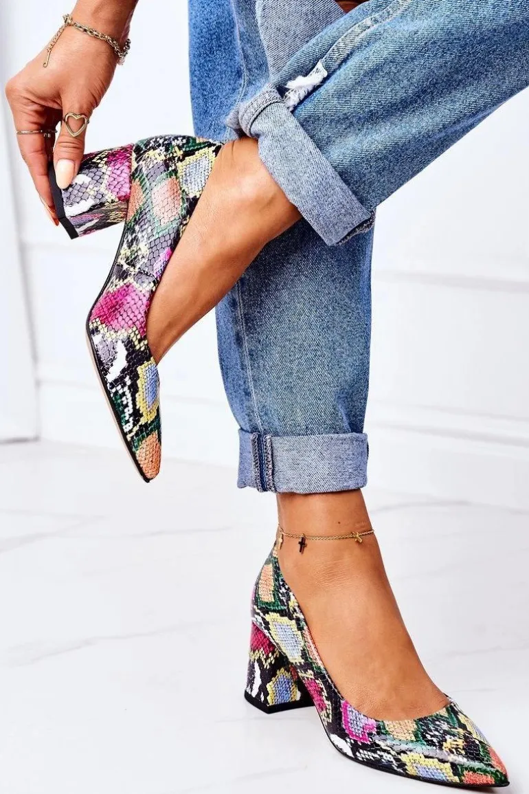 Skórzane Czółenka Z Wężowym Wzorem Lewski Shoes 2801 Kolorowe