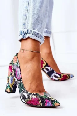 Skórzane Czółenka Z Wężowym Wzorem Lewski Shoes 2453 Kolorowe