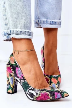 Skórzane Czółenka Z Wężowym Wzorem Lewski Shoes 2453 Kolorowe