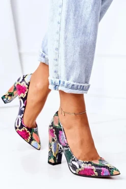 Skórzane Czółenka Z Wężowym Wzorem Lewski Shoes 2453 Kolorowe