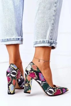 Skórzane Czółenka Z Wężowym Wzorem Lewski Shoes 2453 Kolorowe