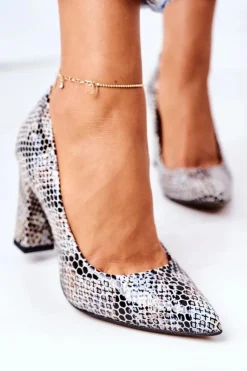 Skórzane Czółenka Ze Zwierzęcym Wzorem Lewski Shoes 2453 Czarno-Niebieskie