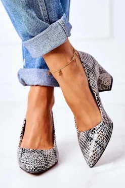 Skórzane Czółenka Ze Zwierzęcym Wzorem Lewski Shoes 2801 Czarno-Niebieskie