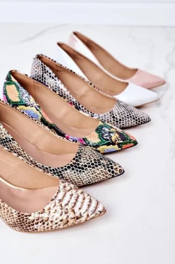 Skórzane Czółenka Ze Zwierzęcym Wzorem Lewski Shoes 2801 Czarno-Niebieskie