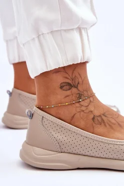 Skórzane Damskie Ażurowe Baleriny Beżowe Lucy