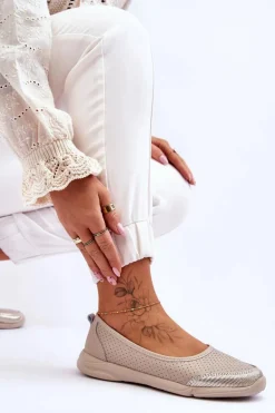 Skórzane Damskie Ażurowe Baleriny Beżowe Lucy