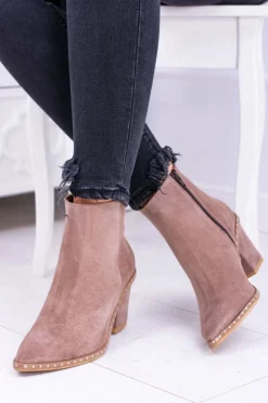 Skórzane Damskie Botki Beżowe Sonoma