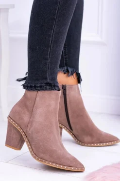 Skórzane Damskie Botki Beżowe Sonoma