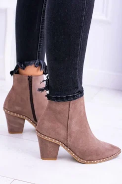 Skórzane Damskie Botki Beżowe Sonoma