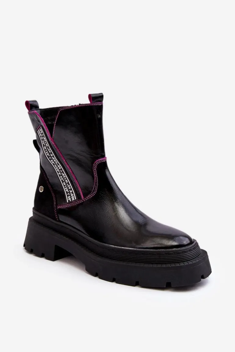 Skórzane Damskie Botki Maciejka 06236-15 Czarne