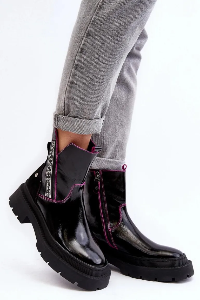 Skórzane Damskie Botki Maciejka 06236-15 Czarne