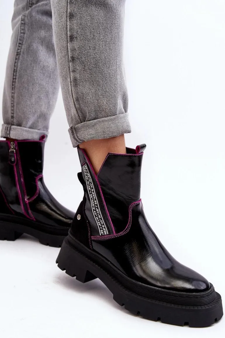 Skórzane Damskie Botki Maciejka 06236-15 Czarne