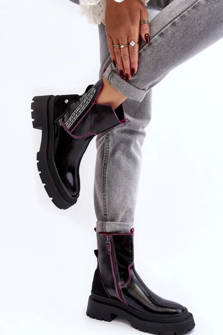 Skórzane Damskie Botki Maciejka 06236-15 Czarne