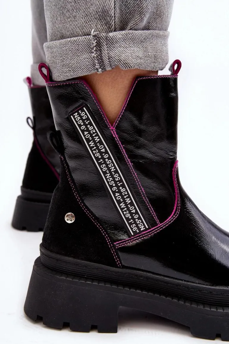 Skórzane Damskie Botki Maciejka 06236-15 Czarne