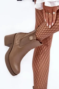 Skórzane Damskie Botki Na Obcasie Lemar Brązowe Kodra