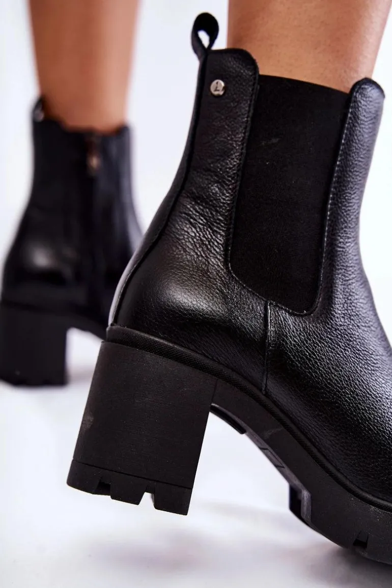 Skórzane Damskie Botki Na Platformie Czarne Martine