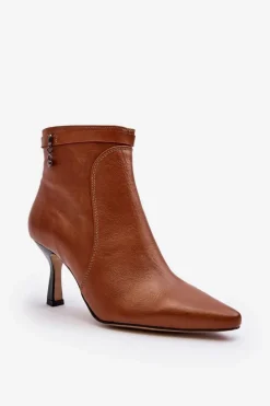 Skórzane Damskie Botki Na Szpilce Maciejka 06301-29 Brązowe