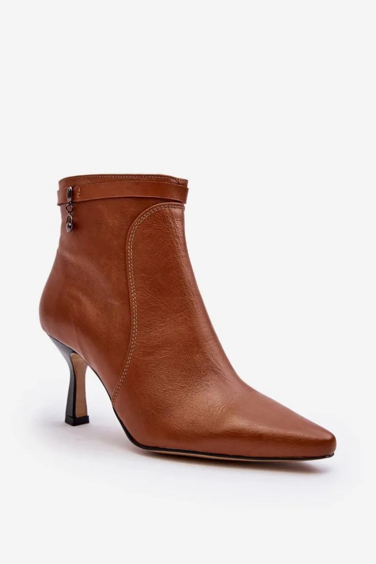 Skórzane Damskie Botki Na Szpilce Maciejka 06301-29 Brązowe