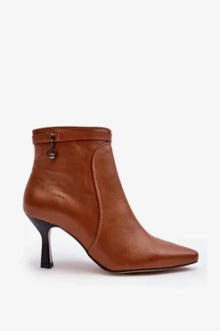 Skórzane Damskie Botki Na Szpilce Maciejka 06301-29 Brązowe