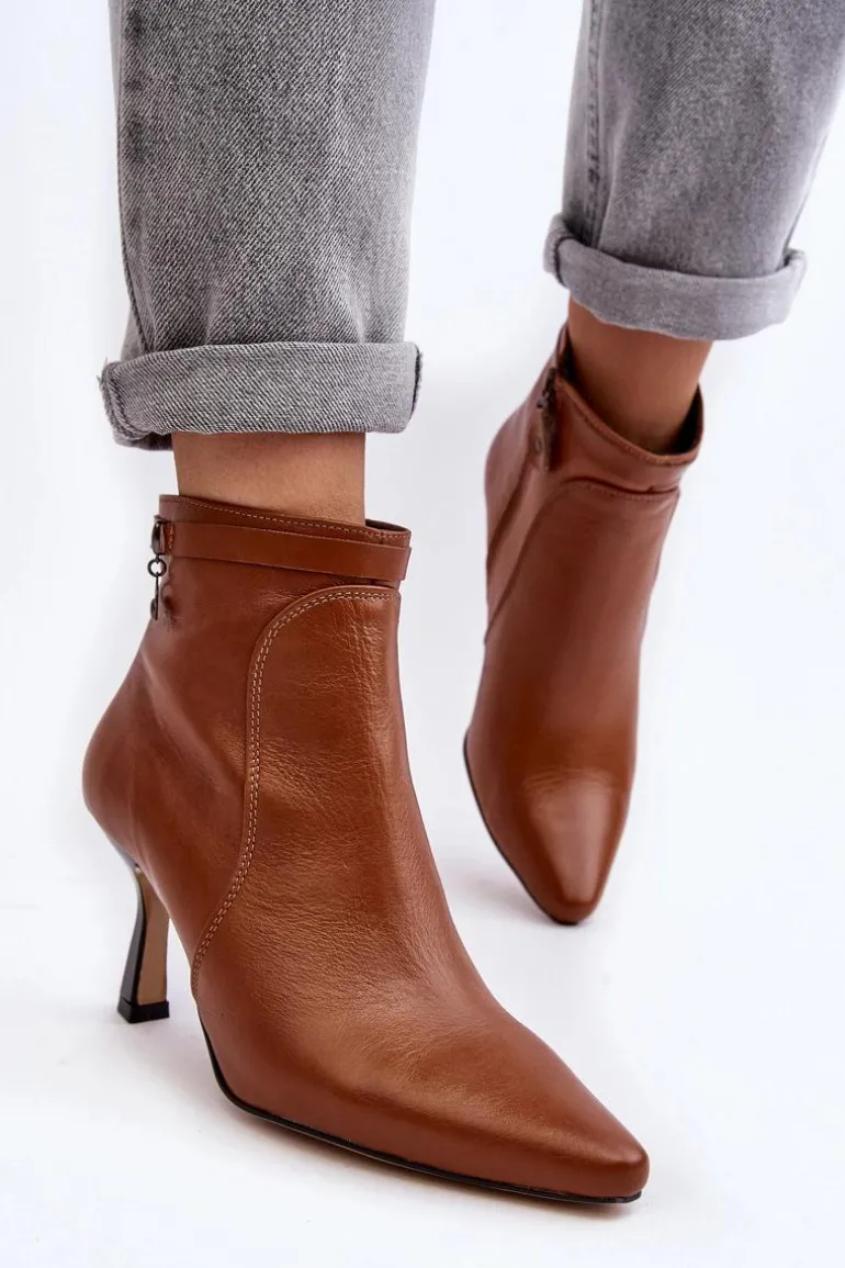 Skórzane Damskie Botki Na Szpilce Maciejka 06301-29 Brązowe