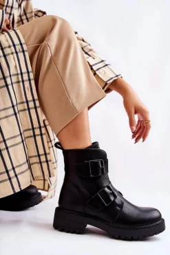 Skórzane Damskie Botki Na Suwak Czarne Gritta