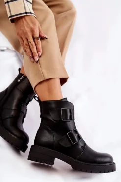 Skórzane Damskie Botki Na Suwak Czarne Gritta